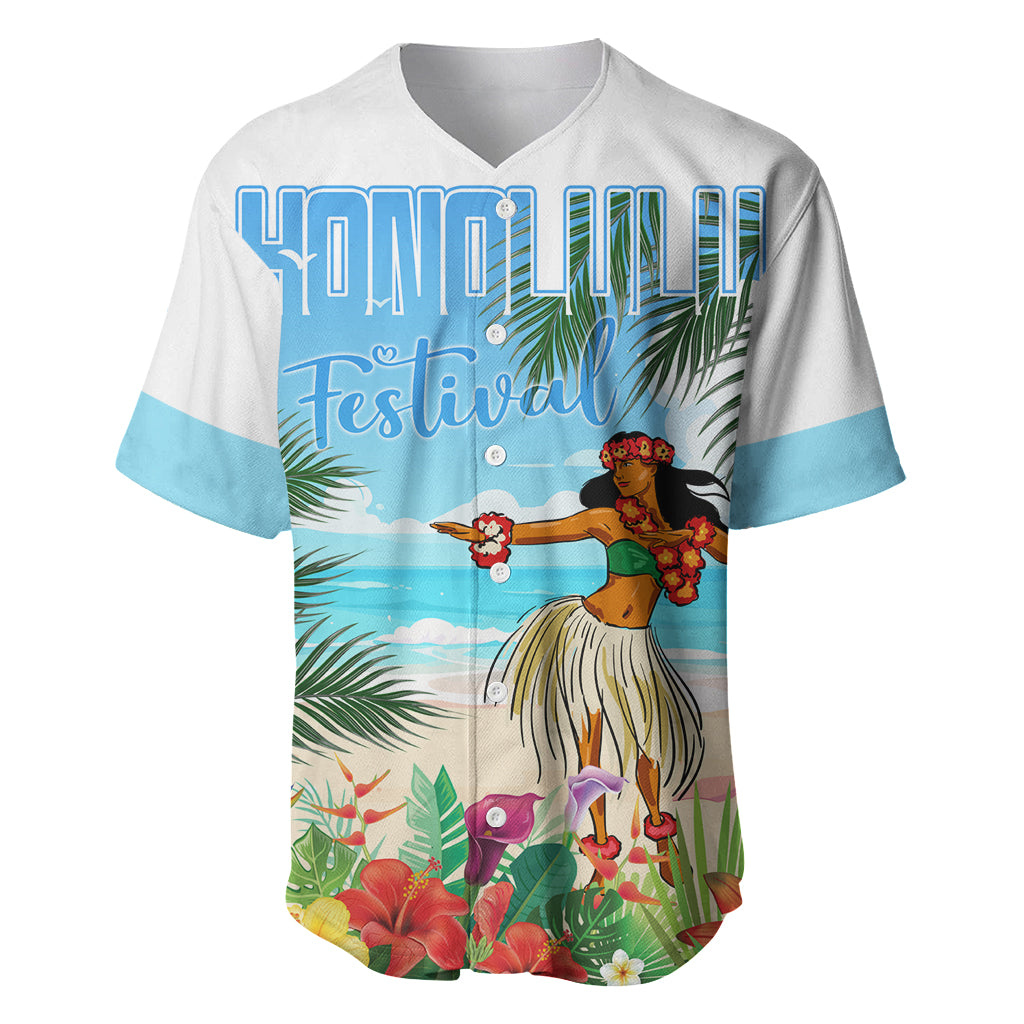 Personalised Hawaii Hula Girl Baseball Jersey Honolulu Festival LT7 Art - Polynesian Pride