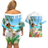 Personalised Hawaii Hula Girl Couples Matching Off Shoulder Short Dress and Hawaiian Shirt Honolulu Festival LT7 - Polynesian Pride