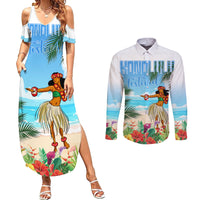 Personalised Hawaii Hula Girl Couples Matching Summer Maxi Dress and Long Sleeve Button Shirt Honolulu Festival LT7 Art - Polynesian Pride