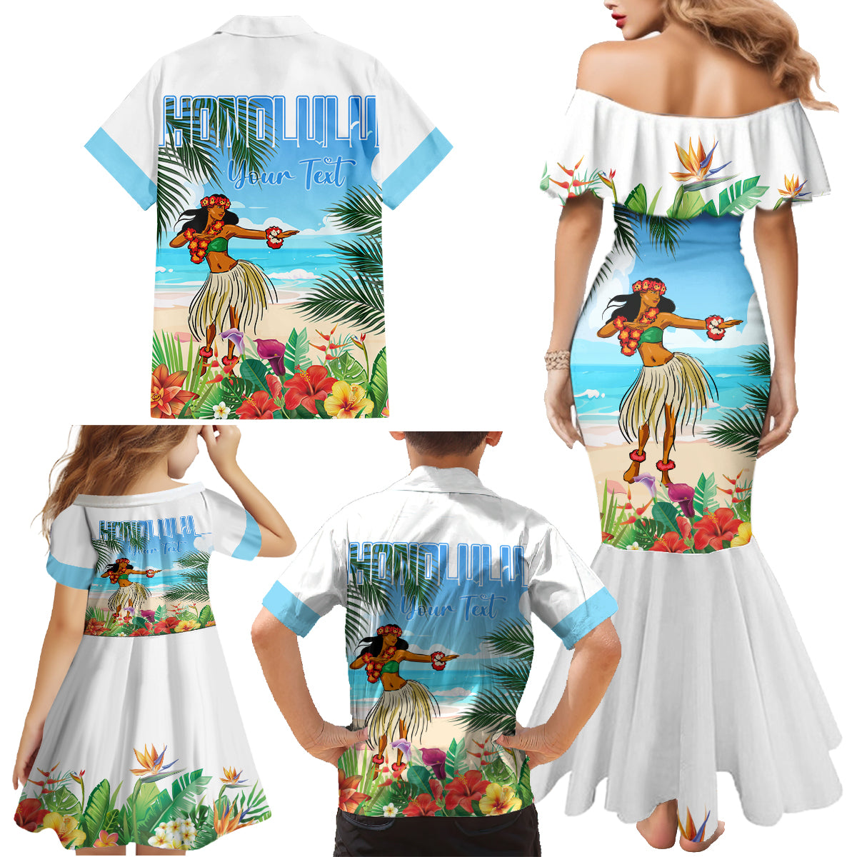 Personalised Hawaii Hula Girl Family Matching Mermaid Dress and Hawaiian Shirt Honolulu Festival LT7 - Polynesian Pride