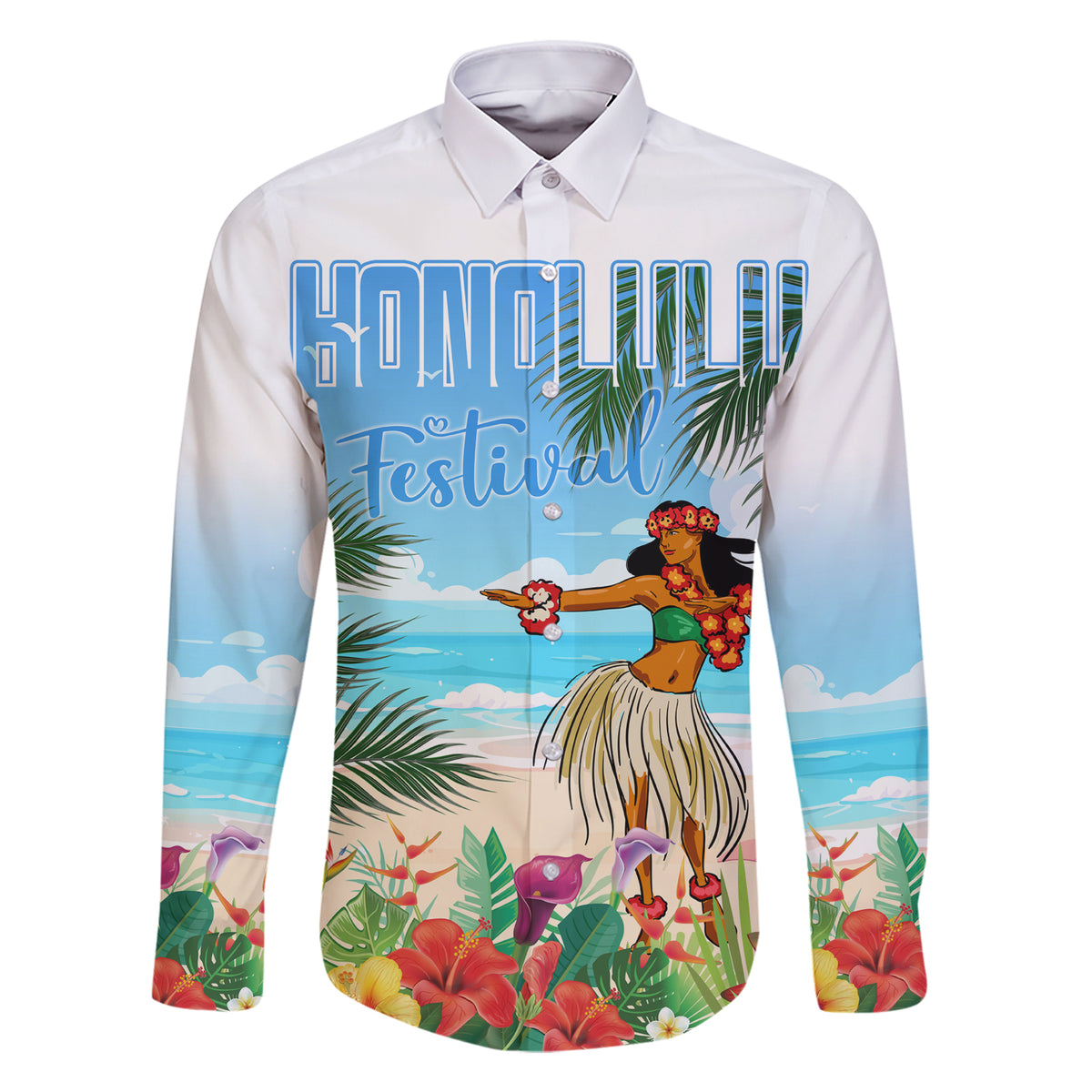 Personalised Hawaii Hula Girl Family Matching Short Sleeve Bodycon Dress and Hawaiian Shirt Honolulu Festival LT7 Dad's Shirt - Long Sleeve Art - Polynesian Pride