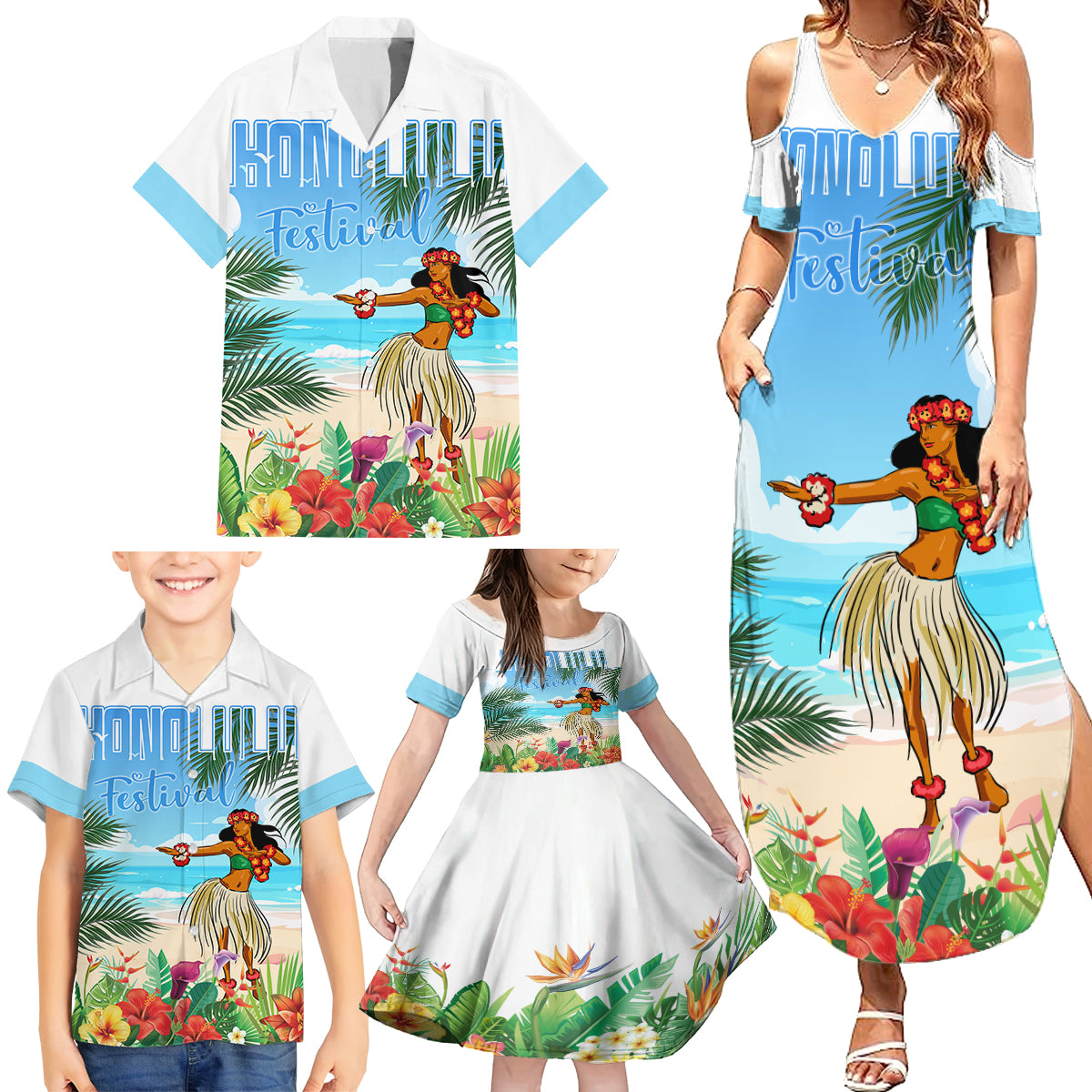 Personalised Hawaii Hula Girl Family Matching Summer Maxi Dress and Hawaiian Shirt Honolulu Festival LT7 - Polynesian Pride