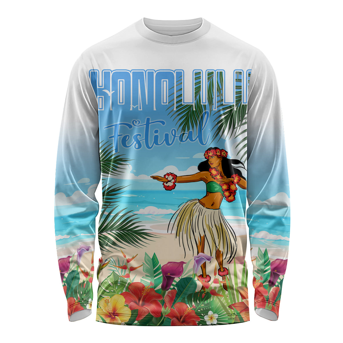 Personalised Hawaii Hula Girl Long Sleeve Shirt Honolulu Festival LT7 Unisex Art - Polynesian Pride