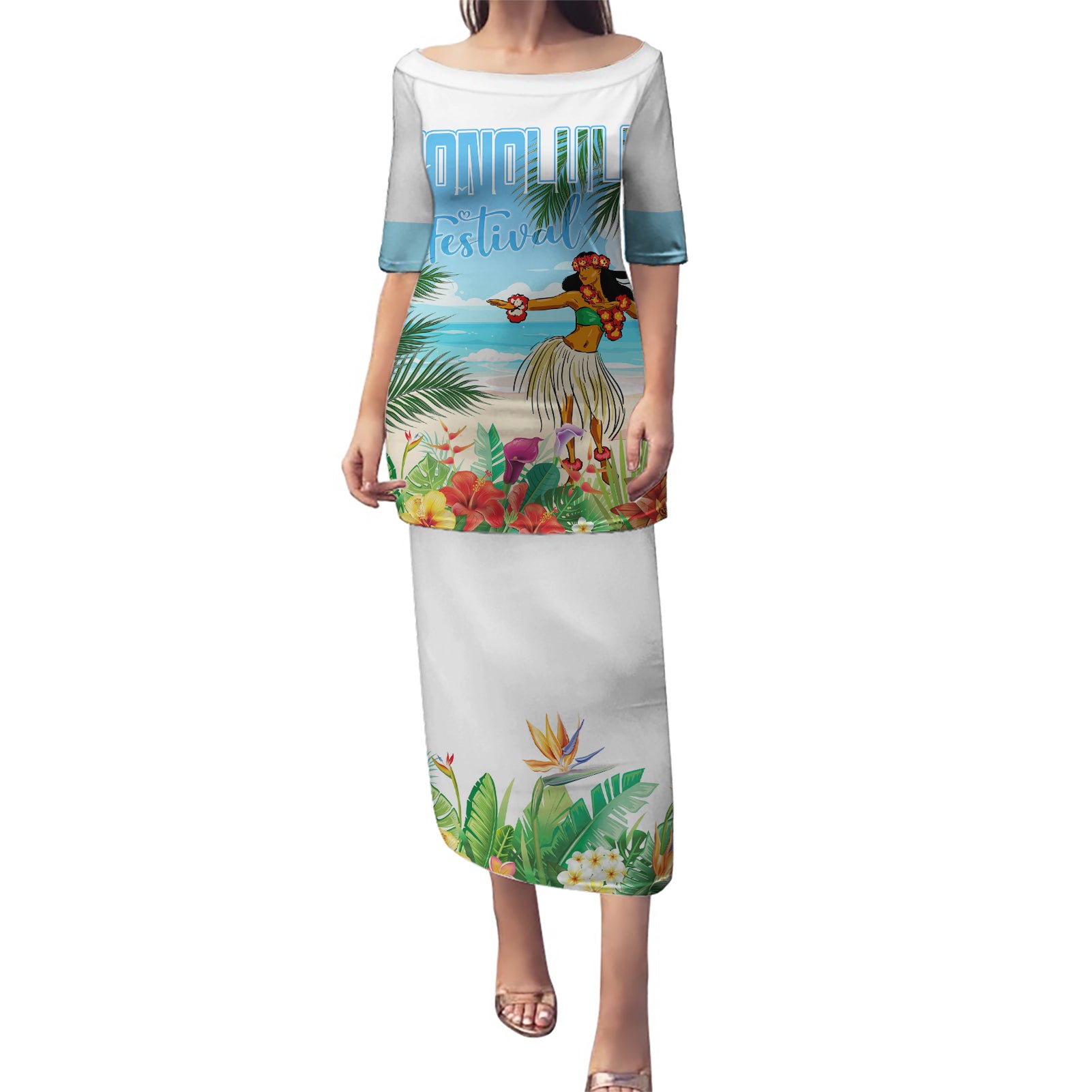 Personalised Hawaii Hula Girl Puletasi Honolulu Festival LT7 Long Dress Art - Polynesian Pride