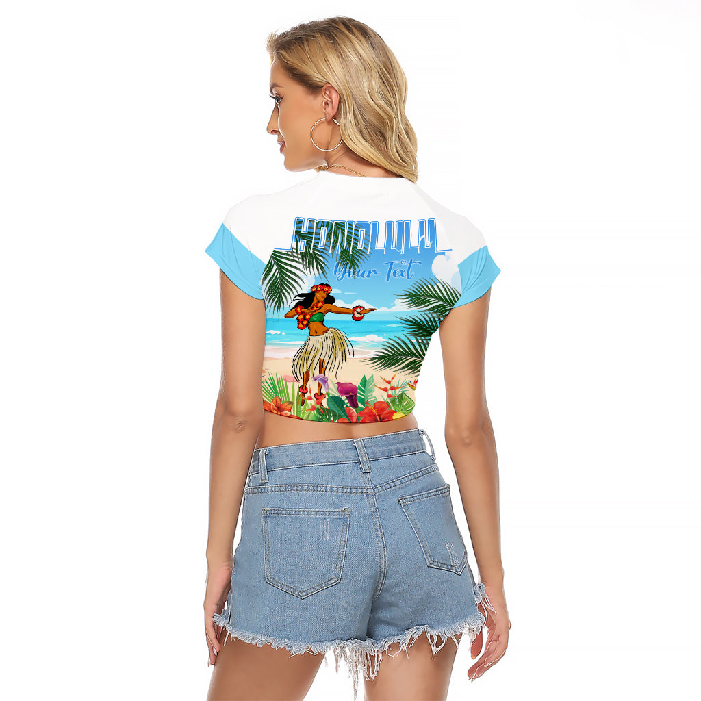 Personalised Hawaii Hula Girl Raglan Cropped T Shirt Honolulu Festival LT7 - Polynesian Pride