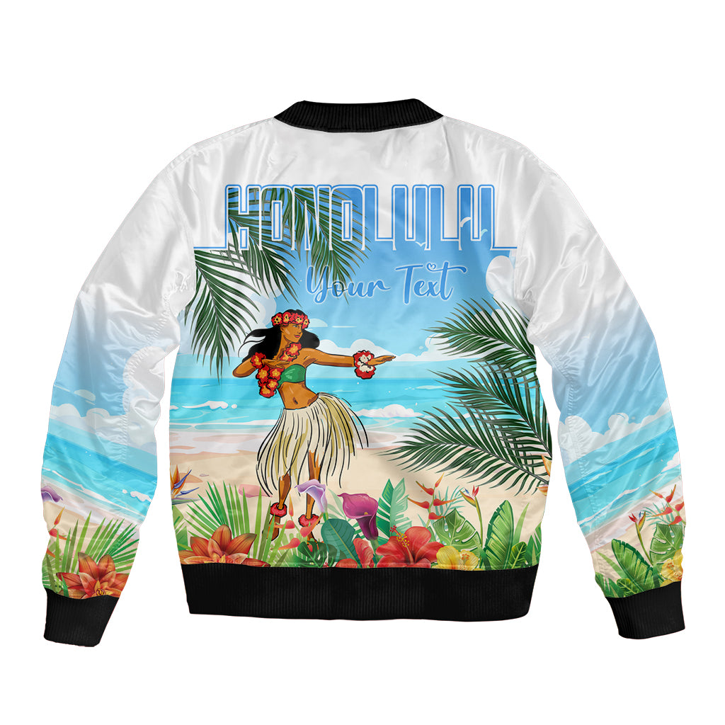 Personalised Hawaii Hula Girl Sleeve Zip Bomber Jacket Honolulu Festival LT7 - Polynesian Pride