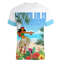 Personalised Hawaii Hula Girl Women V Neck T Shirt Honolulu Festival LT7 - Polynesian Pride