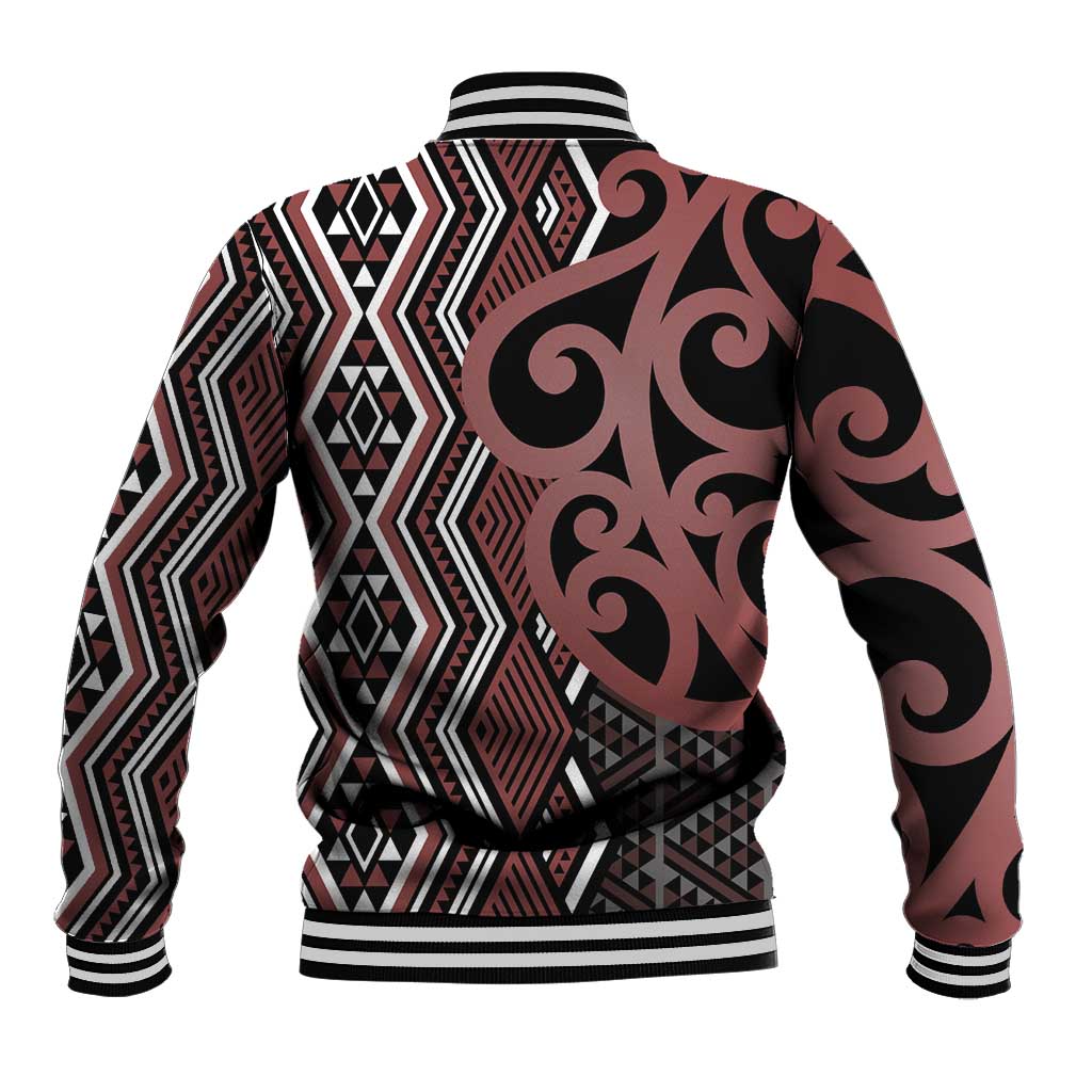 Maori Taniko Patterns Baseball Jacket Brown Patiki Motifs Mix Whakairo Ngaru LT7 - Polynesian Pride