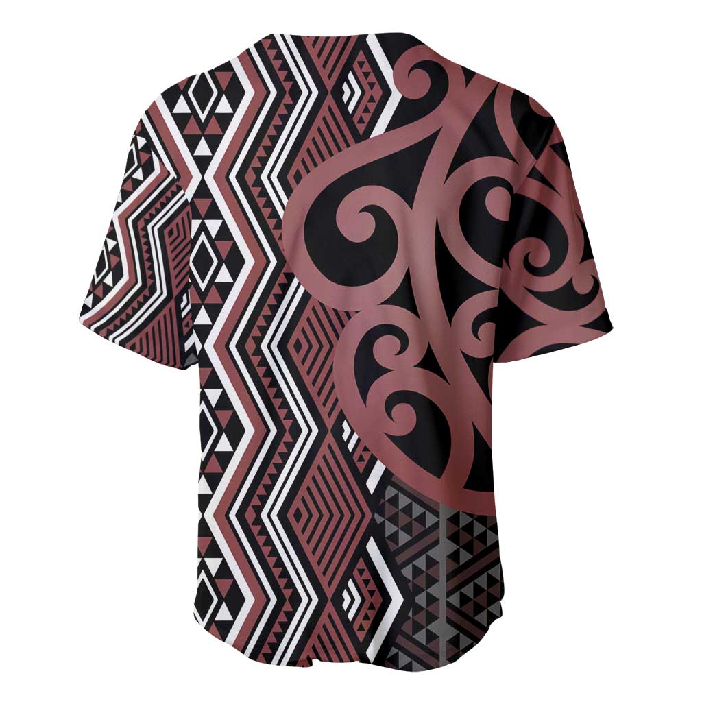 Maori Taniko Patterns Baseball Jersey Brown Patiki Motifs Mix Whakairo Ngaru