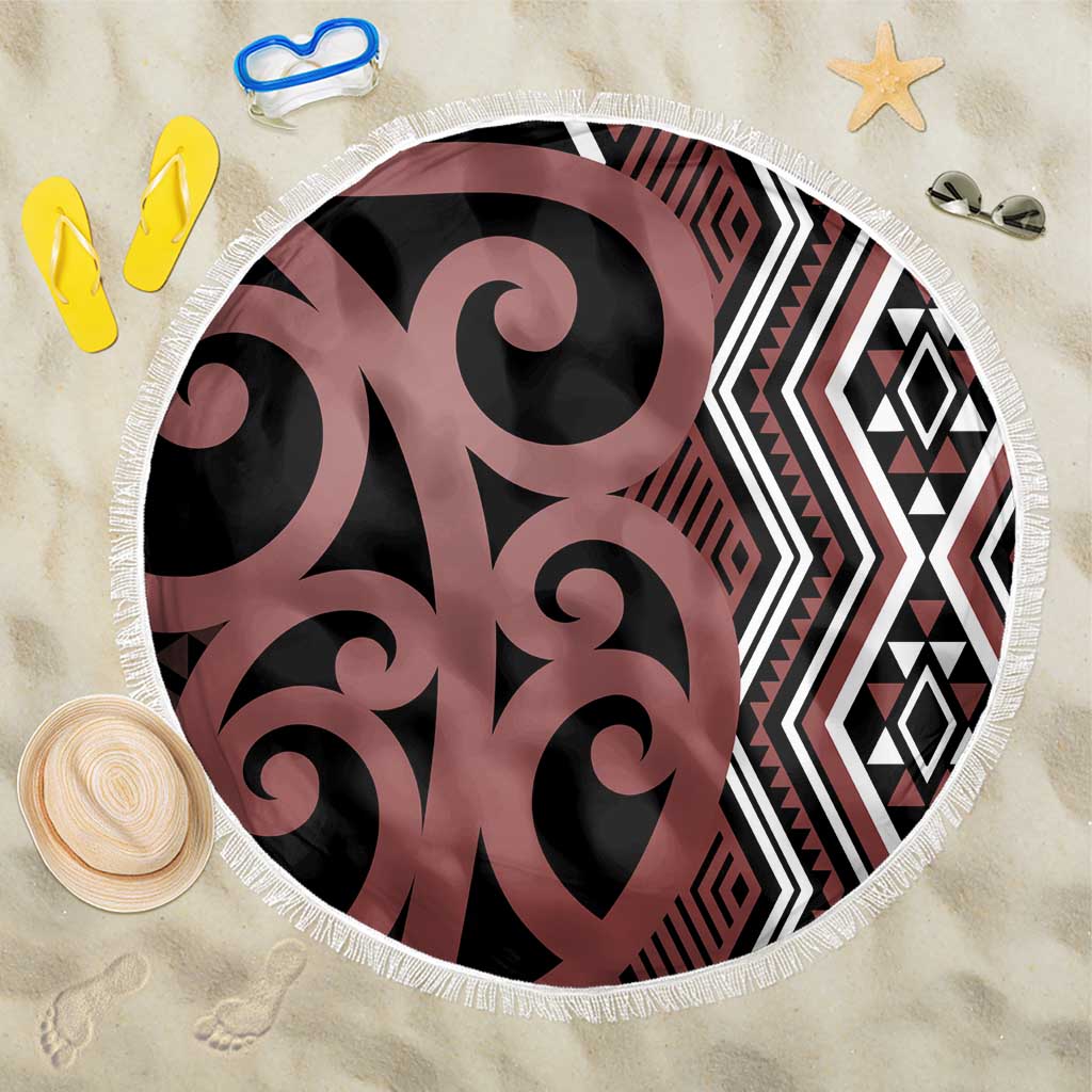 Maori Taniko Patterns Beach Blanket Brown Patiki Motifs Mix Whakairo Ngaru LT7 One Size 150cm Brown - Polynesian Pride