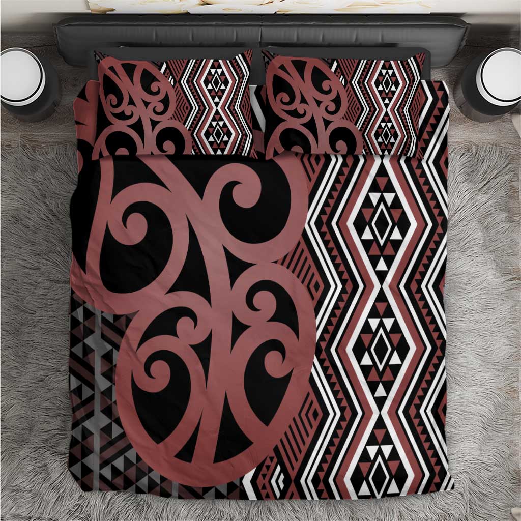 Maori Taniko Patterns Bedding Set Brown Patiki Motifs Mix Whakairo Ngaru