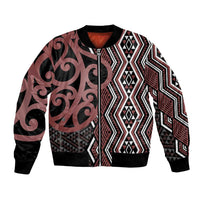 Maori Taniko Patterns Bomber Jacket Brown Patiki Motifs Mix Whakairo Ngaru