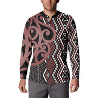 Maori Taniko Patterns Button Sweatshirt Brown Patiki Motifs Mix Whakairo Ngaru LT7 - Polynesian Pride