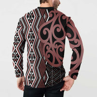 Maori Taniko Patterns Button Sweatshirt Brown Patiki Motifs Mix Whakairo Ngaru LT7 - Polynesian Pride