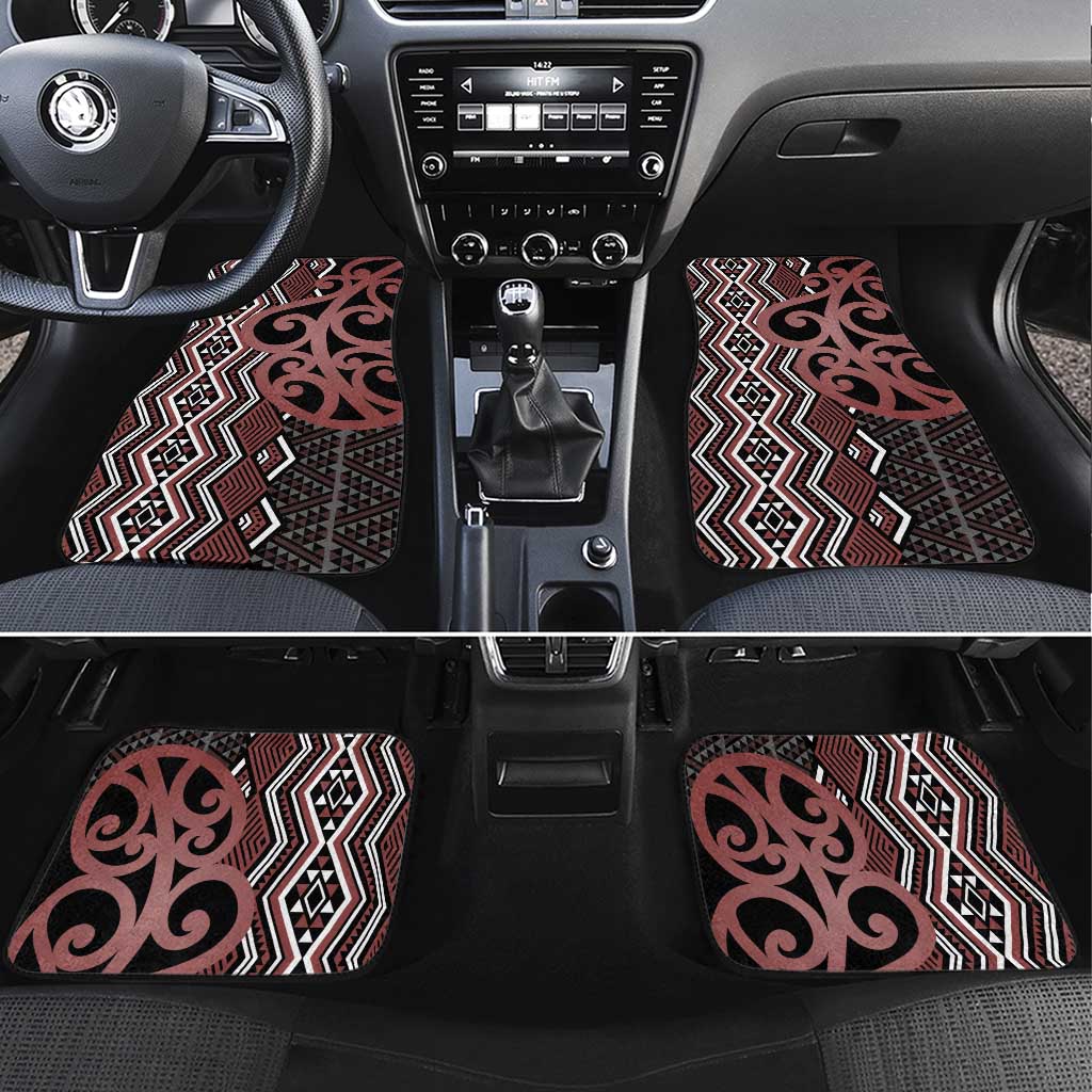 Maori Taniko Patterns Car Mats Brown Patiki Motifs Mix Whakairo Ngaru LT7 Set 4pcs Brown - Polynesian Pride