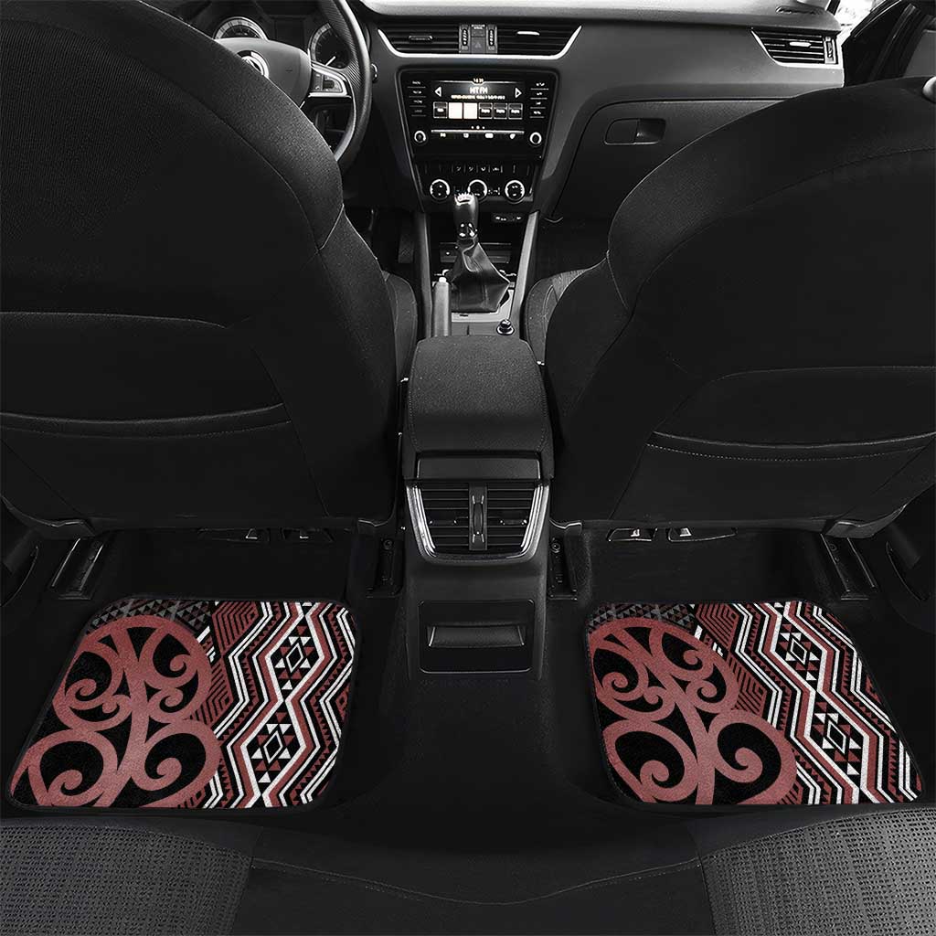 Maori Taniko Patterns Car Mats Brown Patiki Motifs Mix Whakairo Ngaru LT7 Set 2pcs - Back Brown - Polynesian Pride