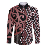 Maori Taniko Patterns Family Matching Off The Shoulder Long Sleeve Dress and Hawaiian Shirt Brown Patiki Motifs Mix Whakairo Ngaru