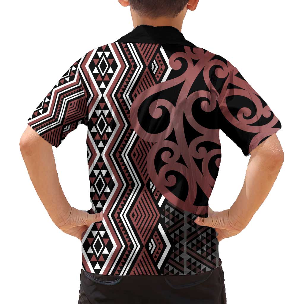 Maori Taniko Patterns Family Matching Puletasi and Hawaiian Shirt Brown Patiki Motifs Mix Whakairo Ngaru