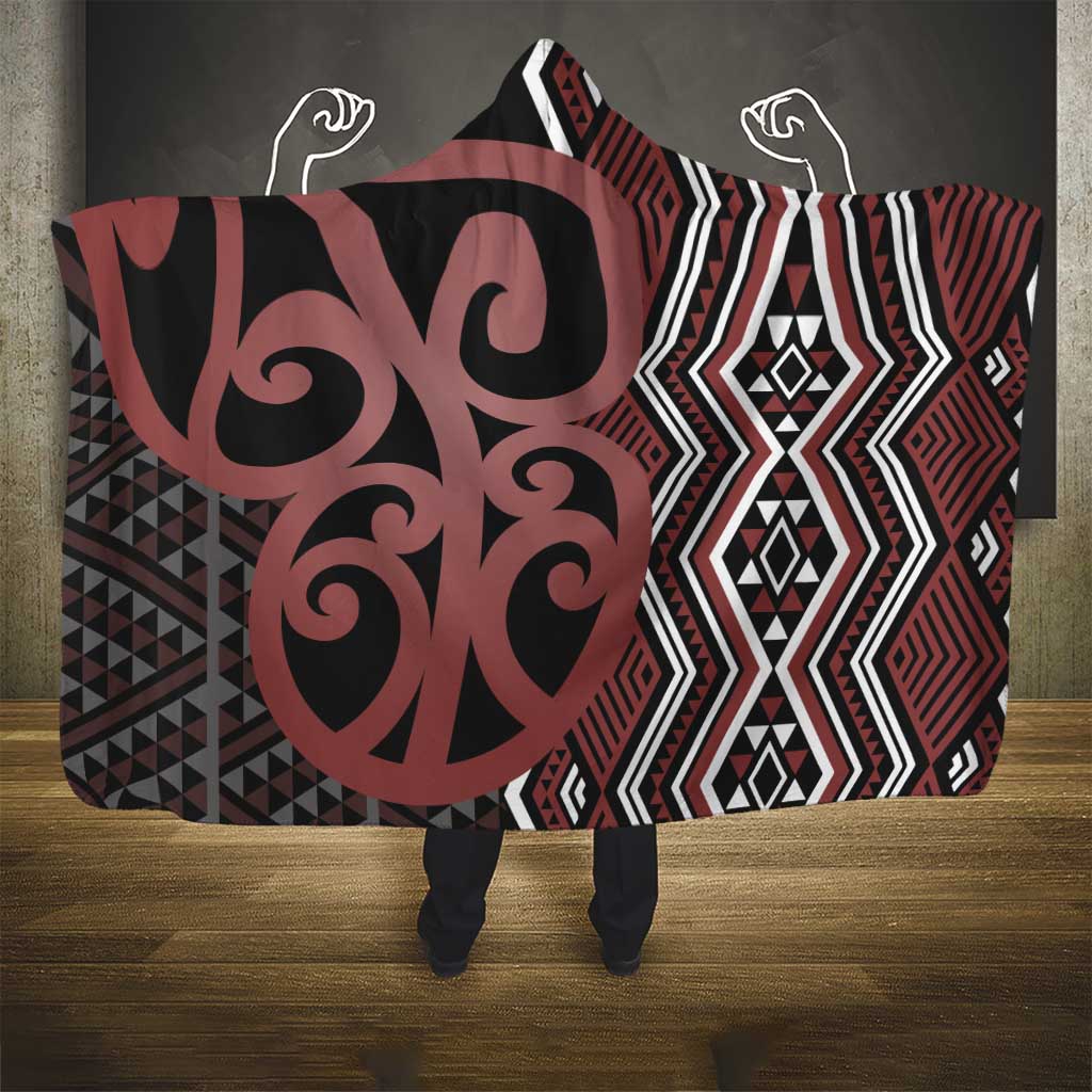 Maori Taniko Patterns Hooded Blanket Brown Patiki Motifs Mix Whakairo Ngaru LT7 - Polynesian Pride