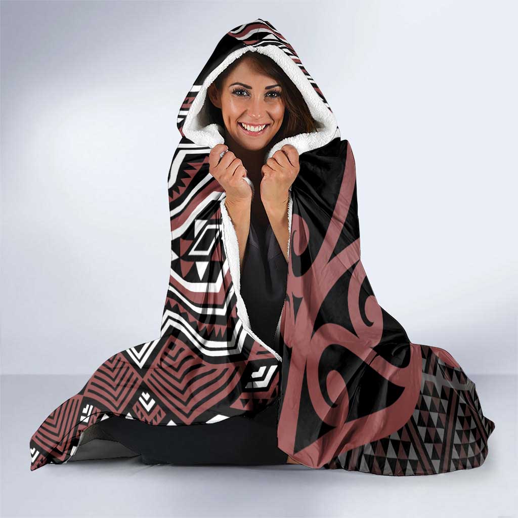 Maori Taniko Patterns Hooded Blanket Brown Patiki Motifs Mix Whakairo Ngaru LT7 - Polynesian Pride