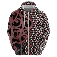 Maori Taniko Patterns Hoodie Brown Patiki Motifs Mix Whakairo Ngaru