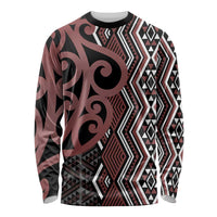 Maori Taniko Patterns Long Sleeve Shirt Brown Patiki Motifs Mix Whakairo Ngaru LT7 Unisex Brown - Polynesian Pride
