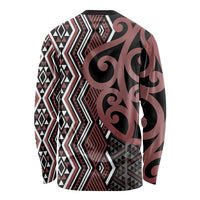Maori Taniko Patterns Long Sleeve Shirt Brown Patiki Motifs Mix Whakairo Ngaru LT7 - Polynesian Pride