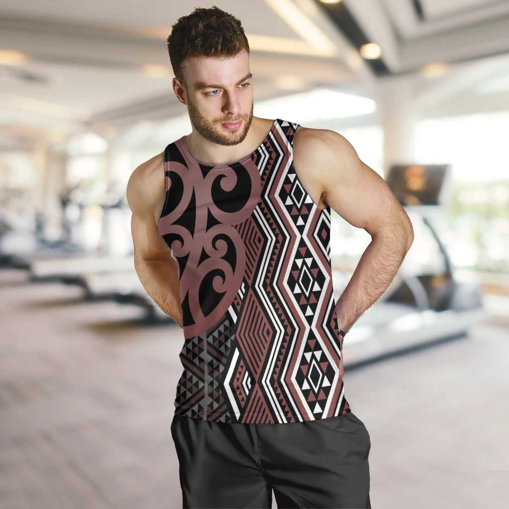 Maori Taniko Patterns Men Tank Top Brown Patiki Motifs Mix Whakairo Ngaru LT7 Brown - Polynesian Pride