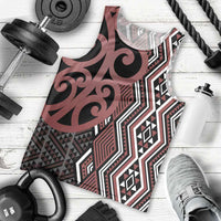Maori Taniko Patterns Men Tank Top Brown Patiki Motifs Mix Whakairo Ngaru