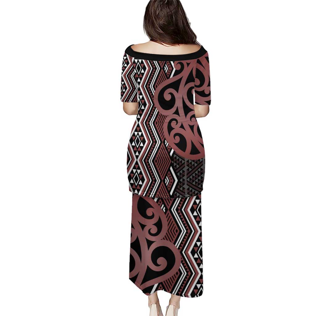 Maori Taniko Patterns Puletasi Brown Patiki Motifs Mix Whakairo Ngaru LT7 - Polynesian Pride