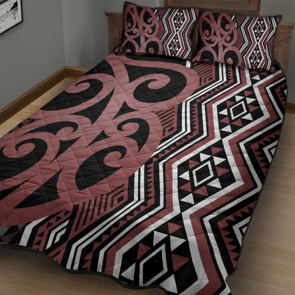 Maori Taniko Patterns Quilt Bed Set Brown Patiki Motifs Mix Whakairo Ngaru LT7 - Polynesian Pride