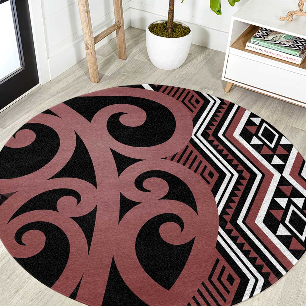 Maori Taniko Patterns Round Carpet Brown Patiki Motifs Mix Whakairo Ngaru