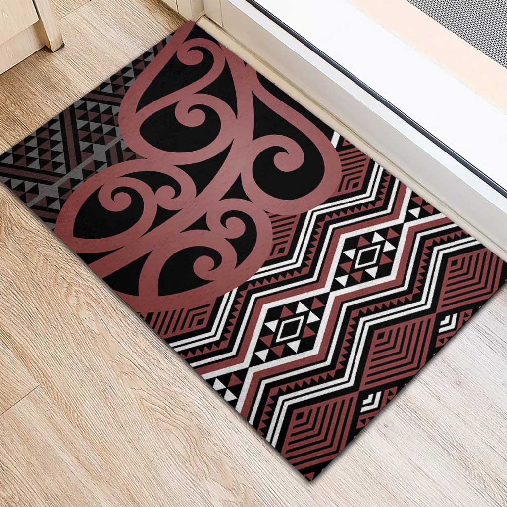 Maori Taniko Patterns Rubber Doormat Brown Patiki Motifs Mix Whakairo Ngaru LT7 - Polynesian Pride