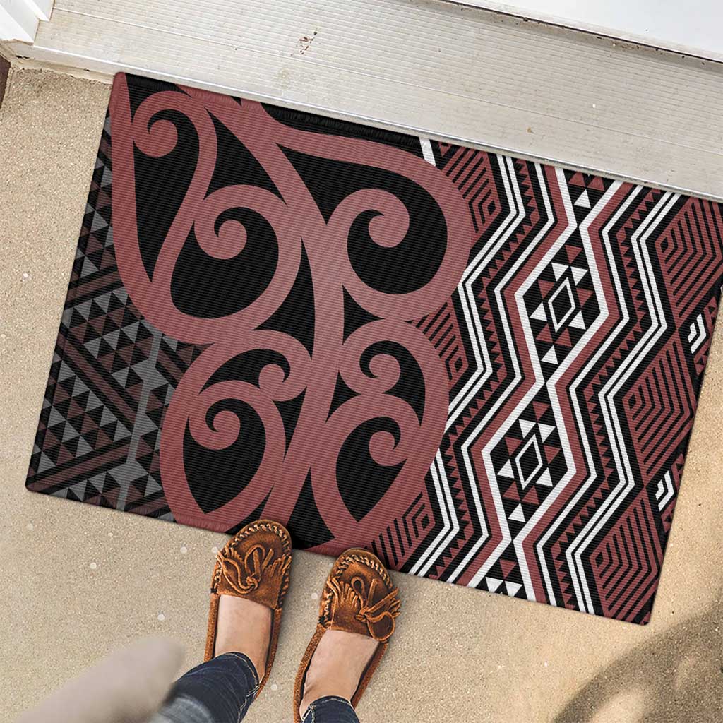 Maori Taniko Patterns Rubber Doormat Brown Patiki Motifs Mix Whakairo Ngaru LT7 - Polynesian Pride