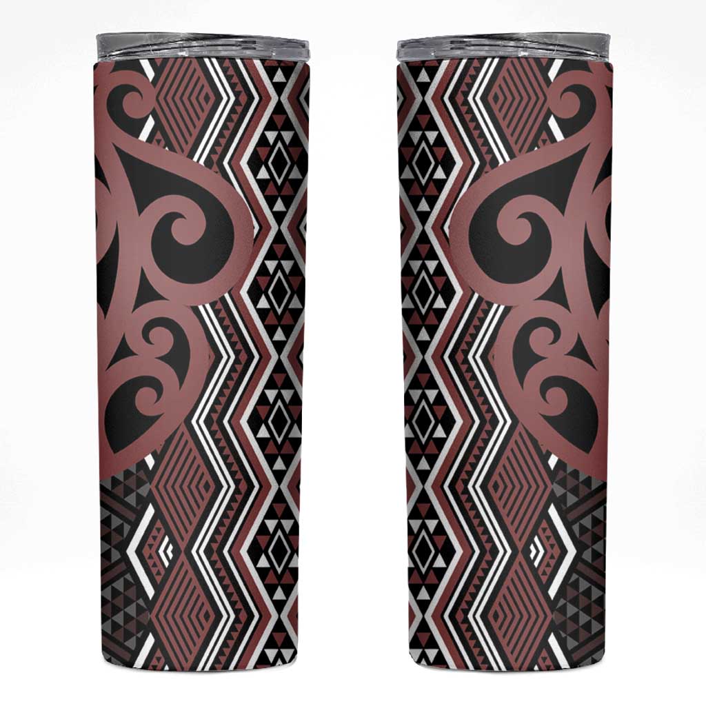 Maori Taniko Patterns Skinny Tumbler Brown Patiki Motifs Mix Whakairo Ngaru