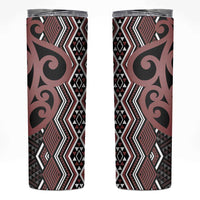 Maori Taniko Patterns Skinny Tumbler Brown Patiki Motifs Mix Whakairo Ngaru