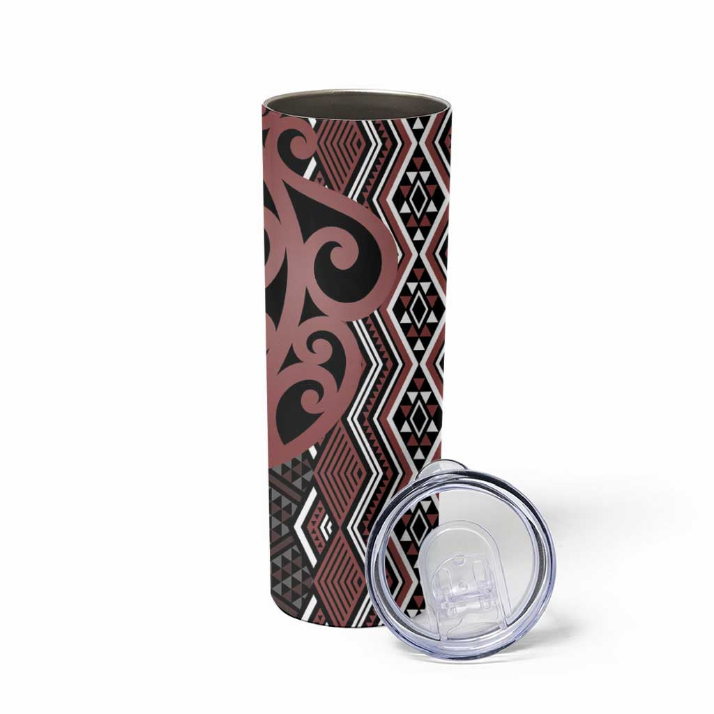 Maori Taniko Patterns Skinny Tumbler Brown Patiki Motifs Mix Whakairo Ngaru