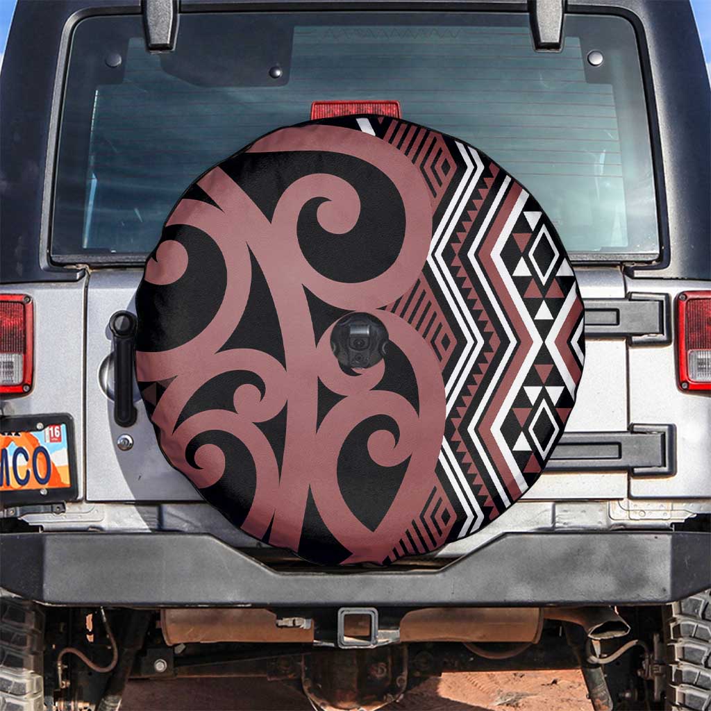 Maori Taniko Patterns Spare Tire Cover Brown Patiki Motifs Mix Whakairo Ngaru