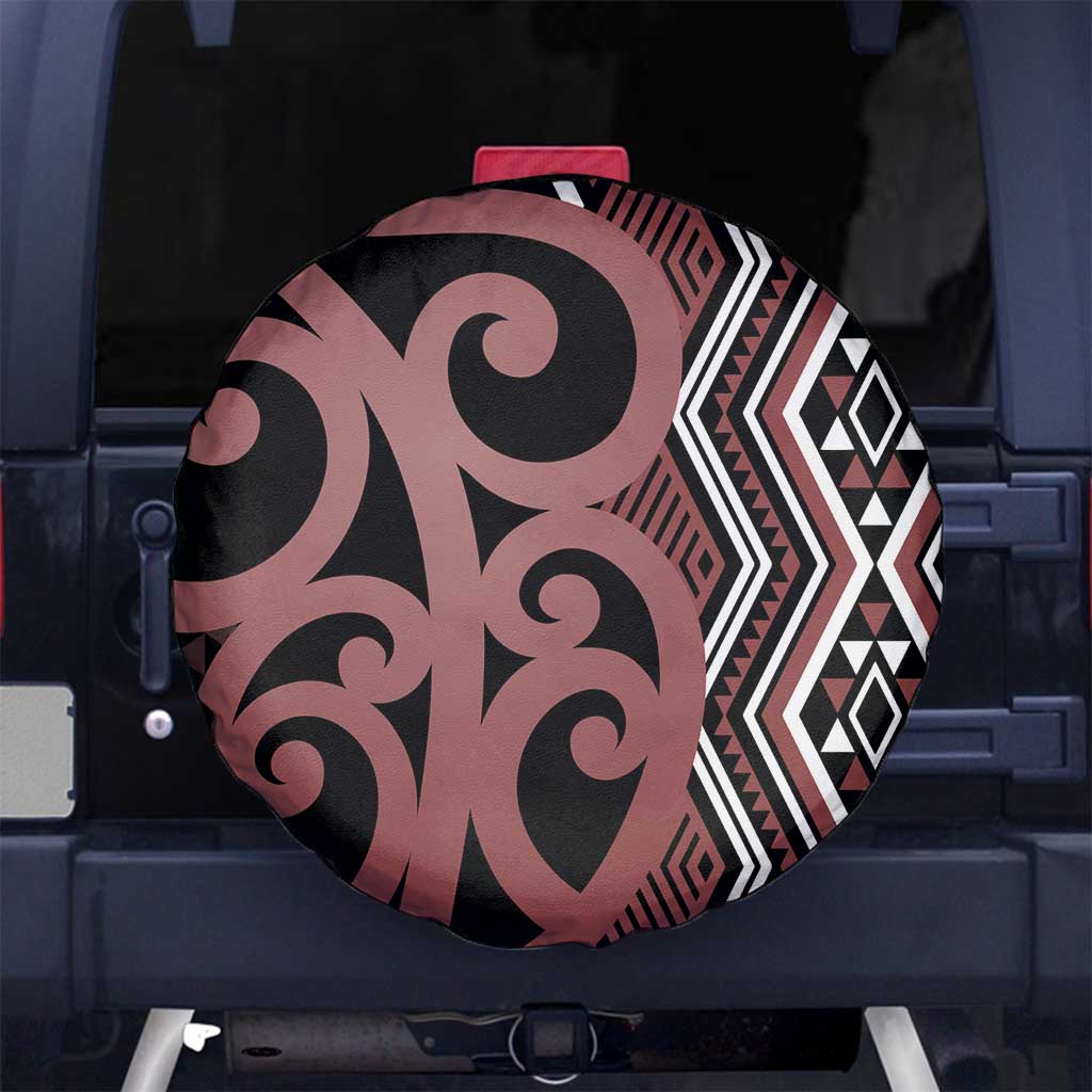 Maori Taniko Patterns Spare Tire Cover Brown Patiki Motifs Mix Whakairo Ngaru