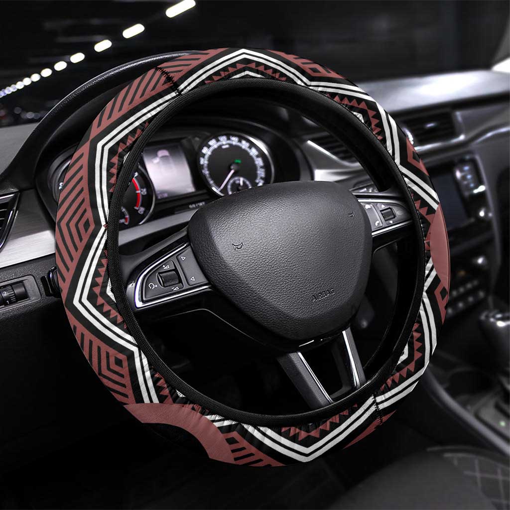 Maori Taniko Patterns Steering Wheel Cover Brown Patiki Motifs Mix Whakairo Ngaru LT7 Universal Fit Brown - Polynesian Pride