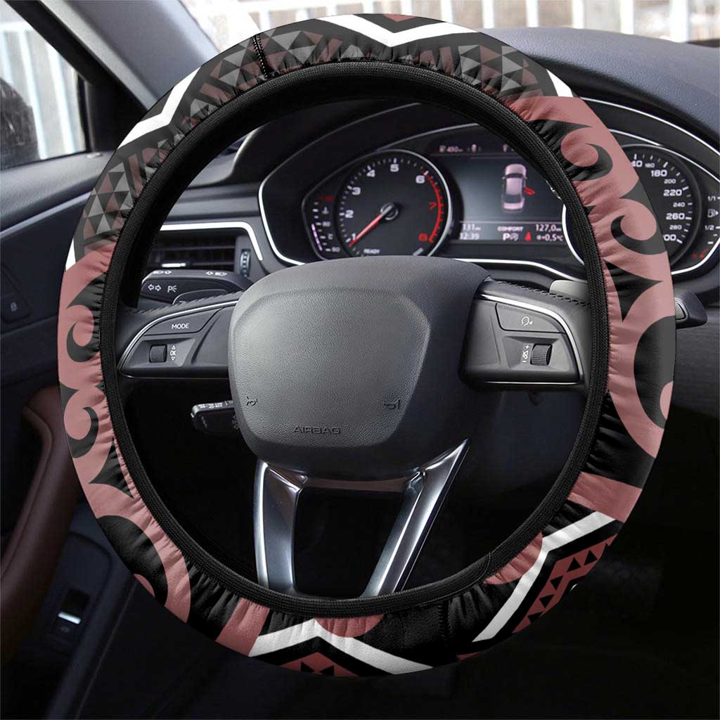Maori Taniko Patterns Steering Wheel Cover Brown Patiki Motifs Mix Whakairo Ngaru LT7 - Polynesian Pride