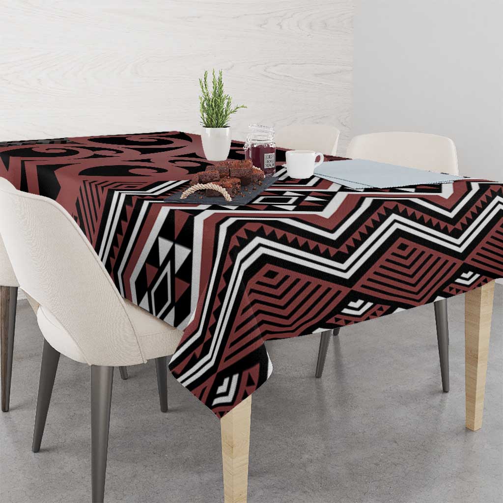 Maori Taniko Patterns Tablecloth Brown Patiki Motifs Mix Whakairo Ngaru LT7 - Polynesian Pride