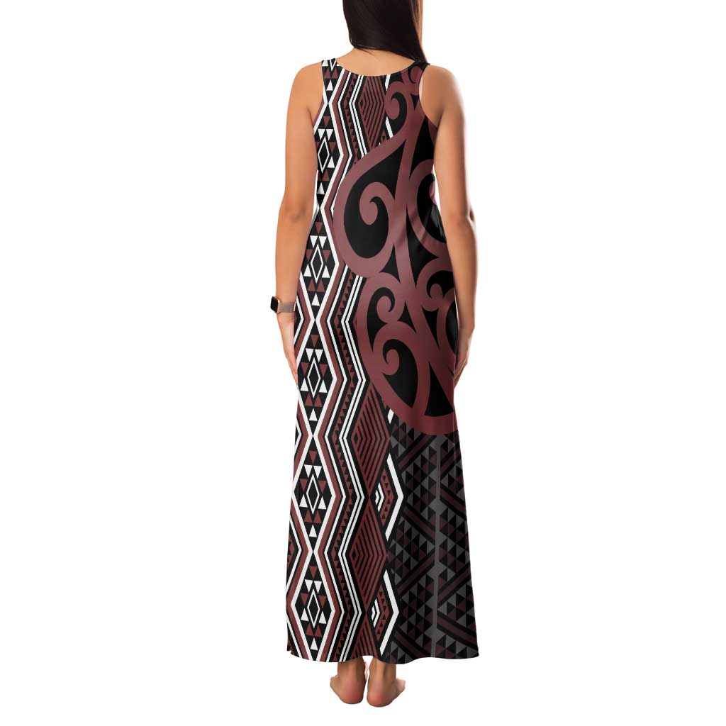 Maori Taniko Patterns Tank Maxi Dress Brown Patiki Motifs Mix Whakairo Ngaru LT7 - Polynesian Pride