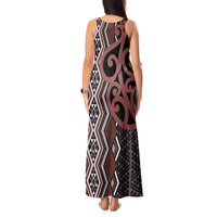 Maori Taniko Patterns Tank Maxi Dress Brown Patiki Motifs Mix Whakairo Ngaru LT7 - Polynesian Pride
