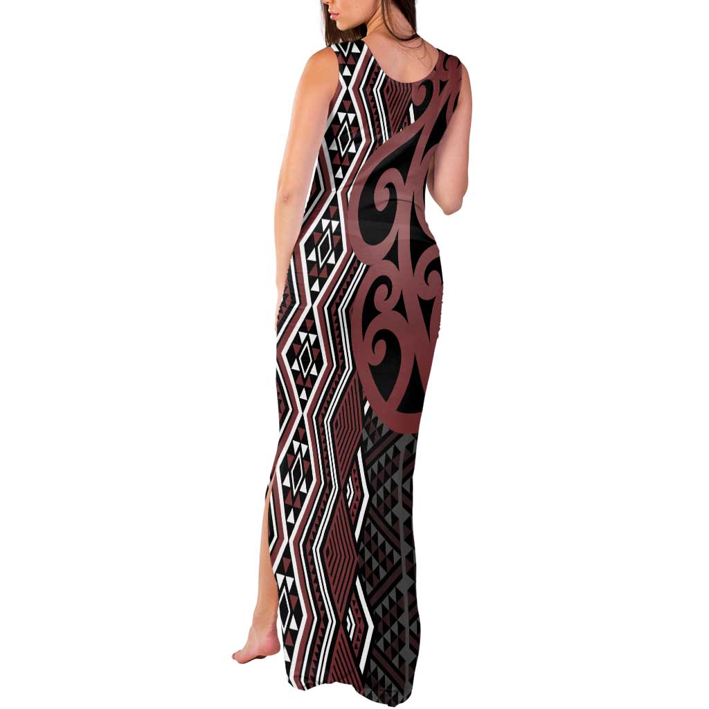 Maori Taniko Patterns Tank Maxi Dress Brown Patiki Motifs Mix Whakairo Ngaru LT7 - Polynesian Pride