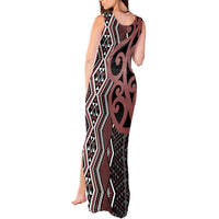 Maori Taniko Patterns Tank Maxi Dress Brown Patiki Motifs Mix Whakairo Ngaru LT7 - Polynesian Pride