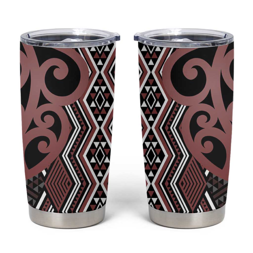 Maori Taniko Patterns Tumbler Cup Brown Patiki Motifs Mix Whakairo Ngaru LT7 Brown - Polynesian Pride