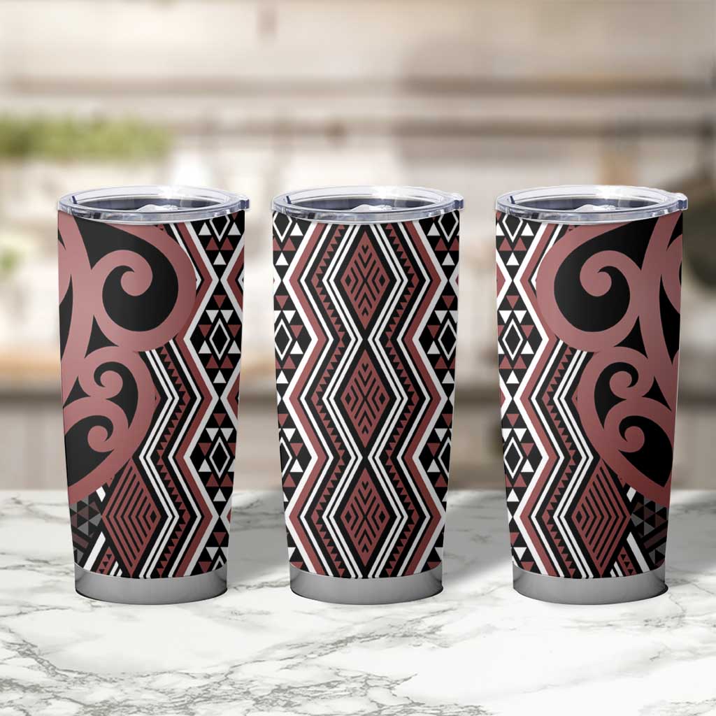 Maori Taniko Patterns Tumbler Cup Brown Patiki Motifs Mix Whakairo Ngaru LT7 - Polynesian Pride