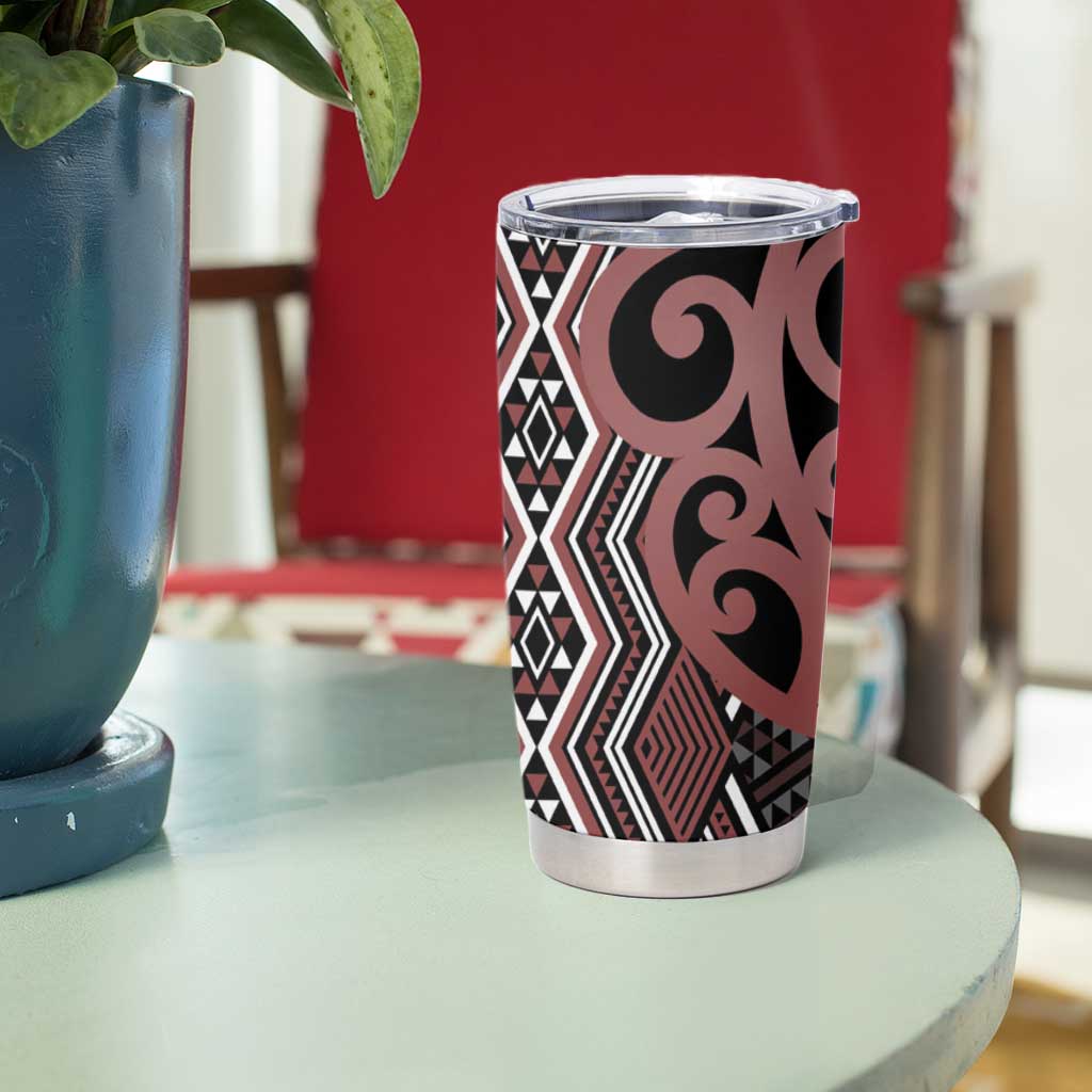 Maori Taniko Patterns Tumbler Cup Brown Patiki Motifs Mix Whakairo Ngaru LT7 - Polynesian Pride