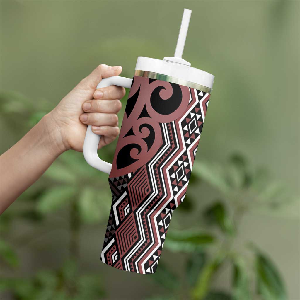 Maori Taniko Patterns Tumbler With Handle Brown Patiki Motifs Mix Whakairo Ngaru LT7 - Polynesian Pride